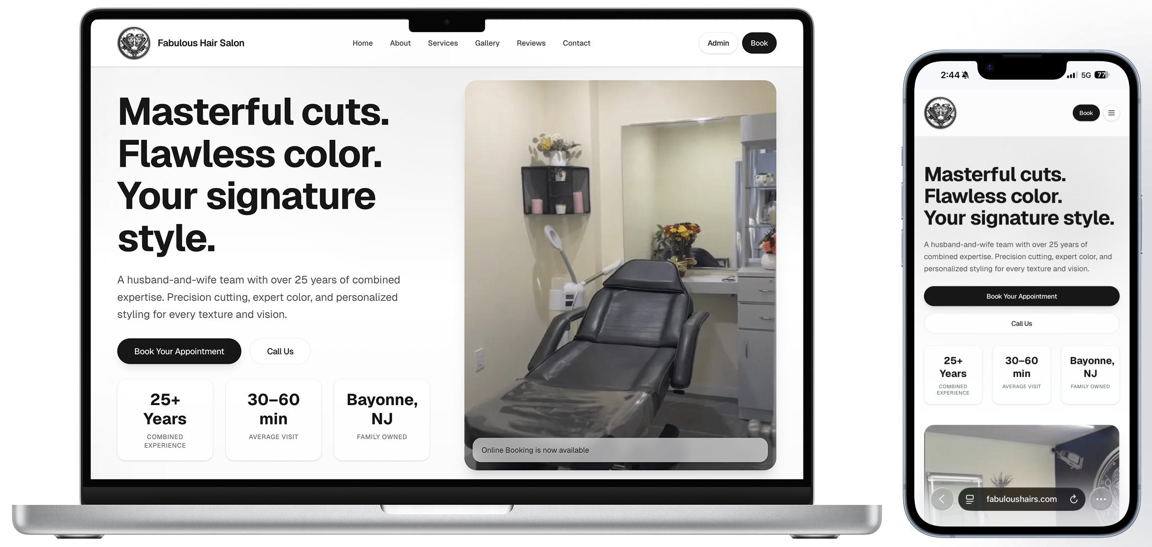 Fabulous Hair Salon website mockup