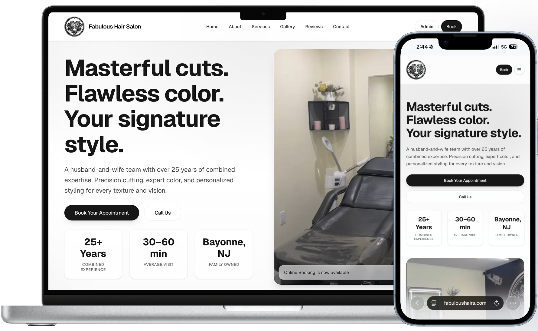 Fabulous Hair Salon website mockup